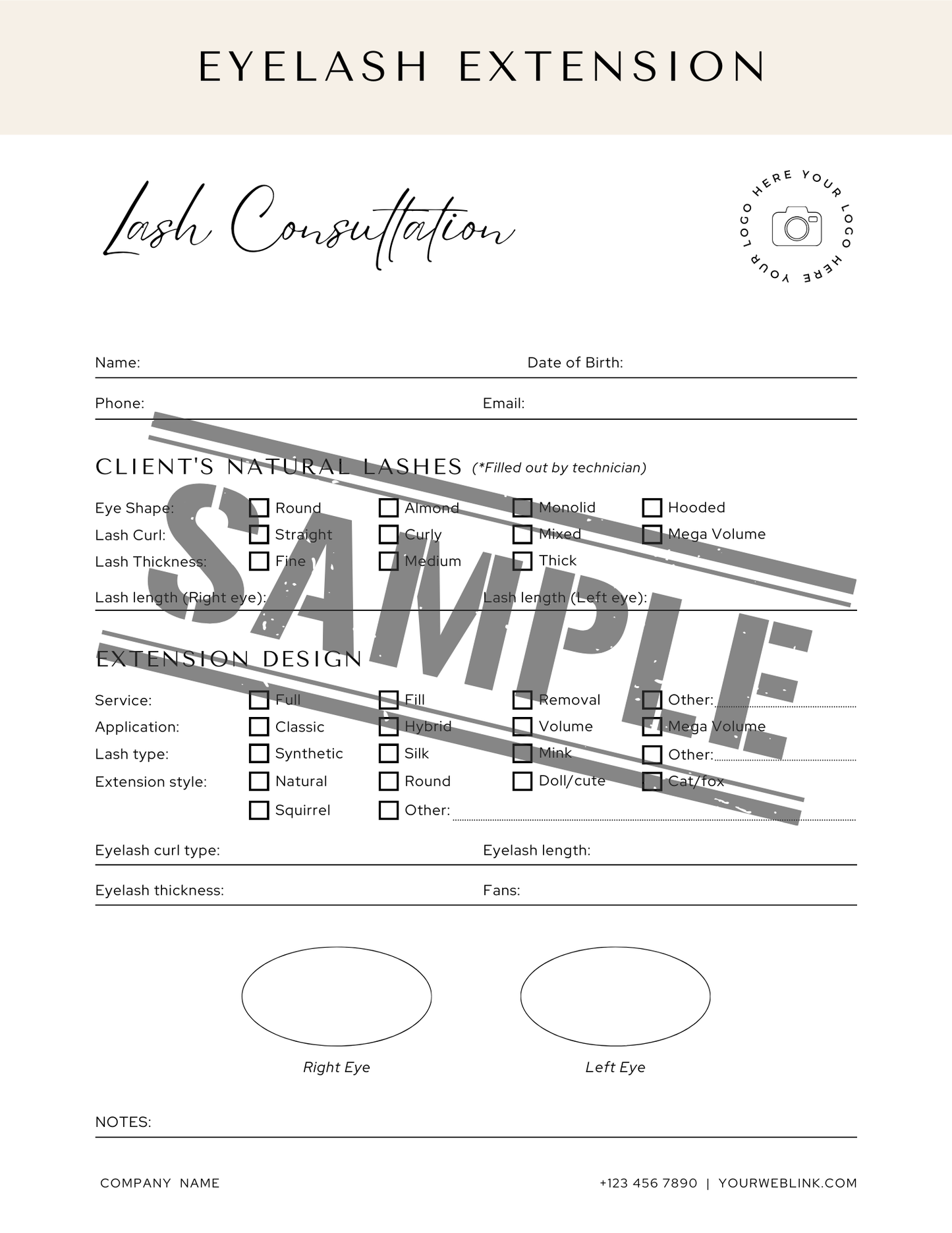 Eyelash Extension Consent Forms, Consultation Forms, Policies and Record Cards