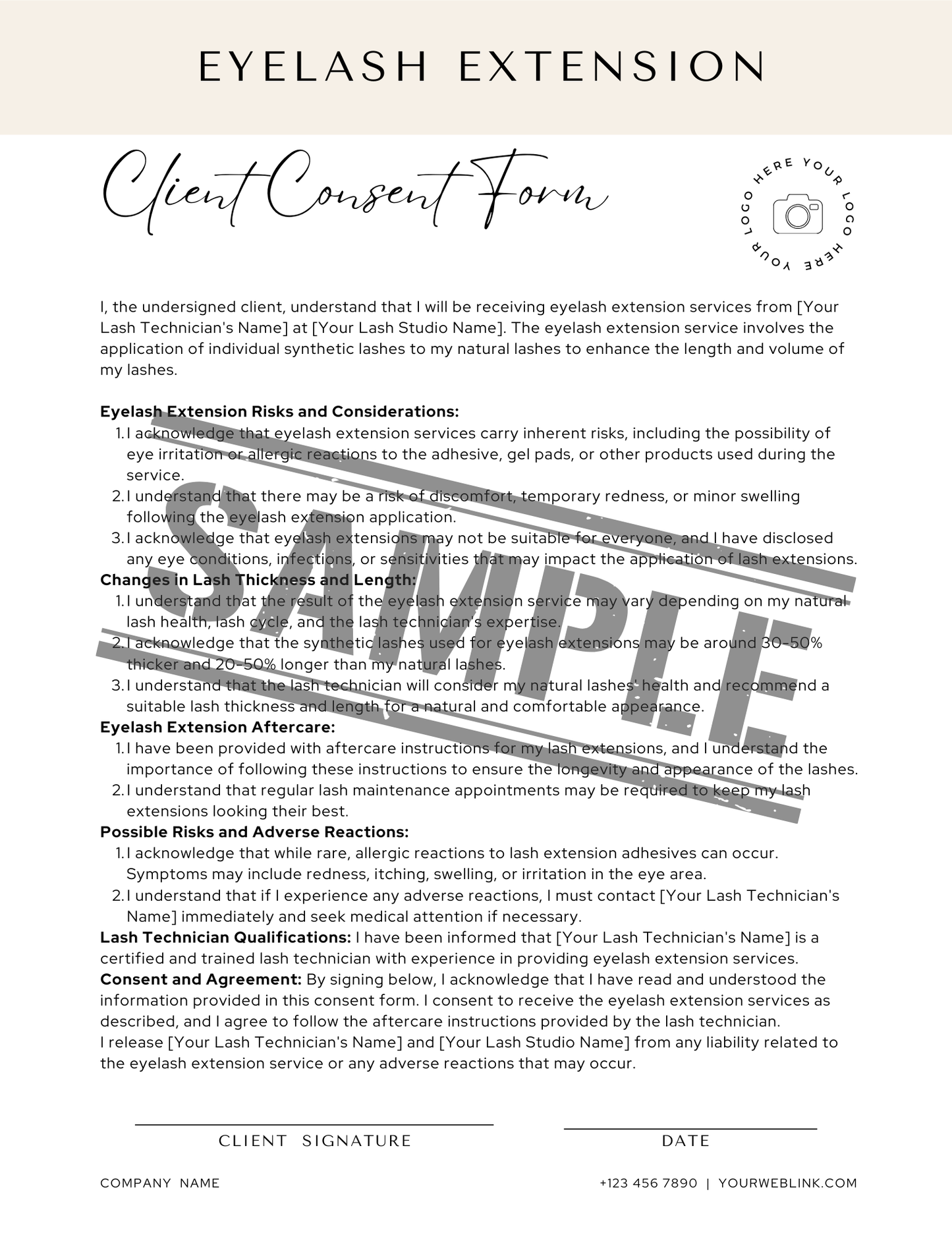 Eyelash Extension Consent Forms, Consultation Forms, Policies and Record Cards